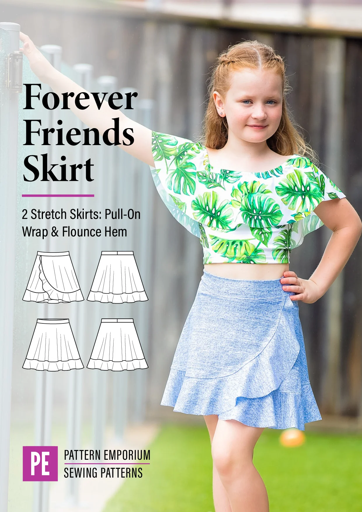 Forever Friends | Girls Wrap & Flounce Skirt PDF Sewing Pattern