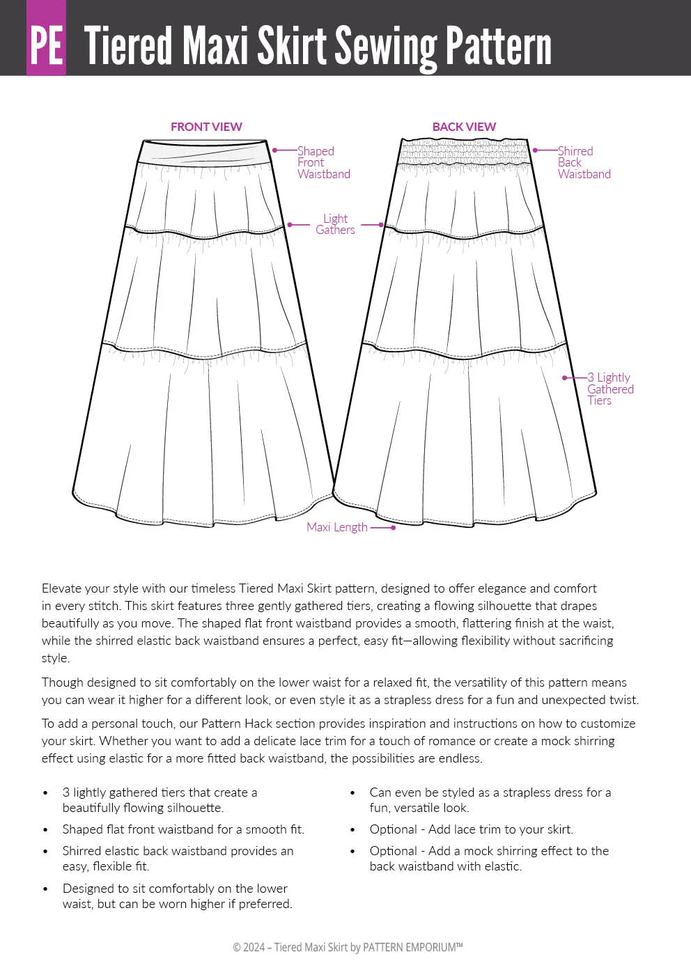 Tiered Maxi Skirt | PDF Sewing Pattern - Image 2